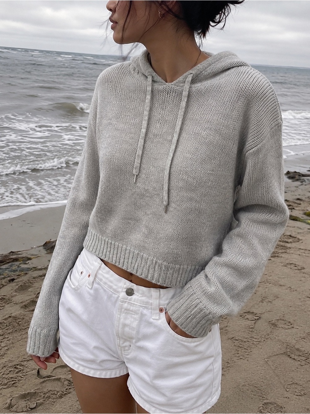 H&M Knit Hooded Sweater in Grey, Size XS